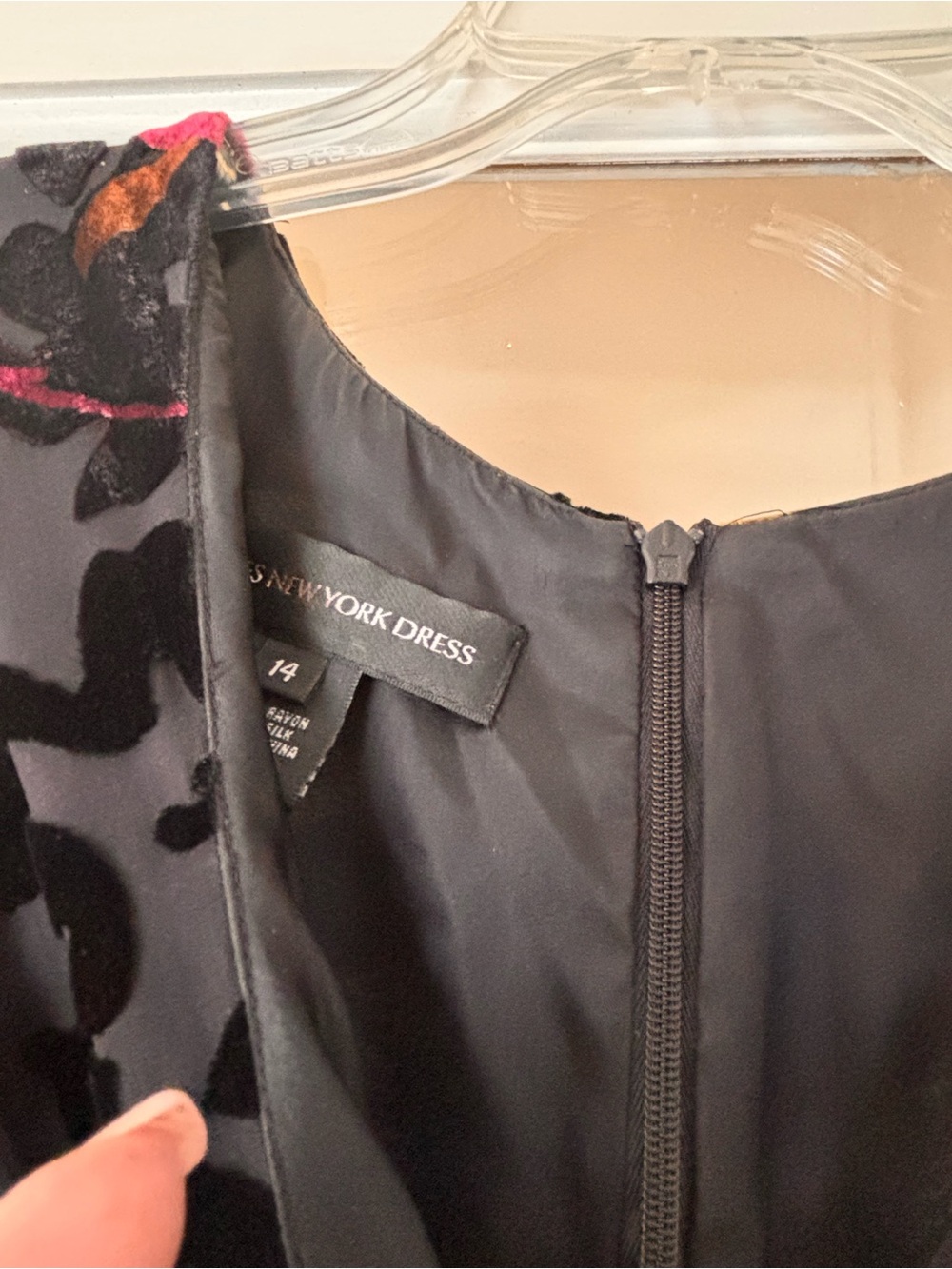 Jones New York Charcoal Midi Dress with Pink & Gold Floral Velvet Accents - Picture 4 of 6